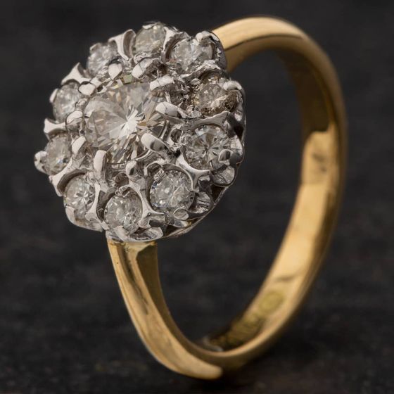 Second Hand 18ct Two Colour Gold 0.82ct Brilliant Cut Diamond Cluster Ring 4148054