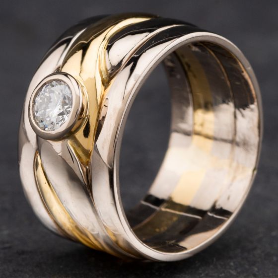 Second Hand 14ct Two Colour Gold 0.24ct Brilliant Cut Diamond Four Row Fancy Band Ring 4148106