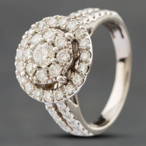 Second Hand White Gold Brilliant Cut Diamond Halo Cluster Ring 41481072