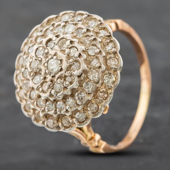 Second Hand Vintage 18ct Two Colour Gold Brilliant Cut Diamond Four Tier Cluster Ring 41481151