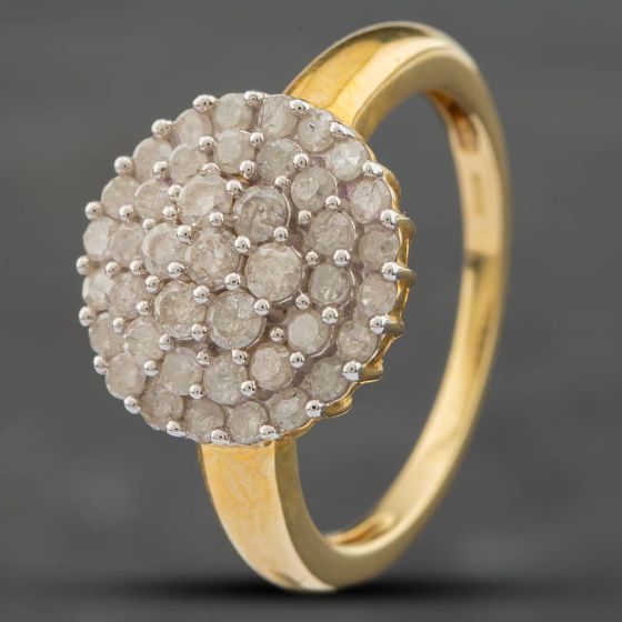 Second Hand 9ct Yellow Gold 1.00ct Brilliant Cut Diamond Circular Cluster Ring 41481216