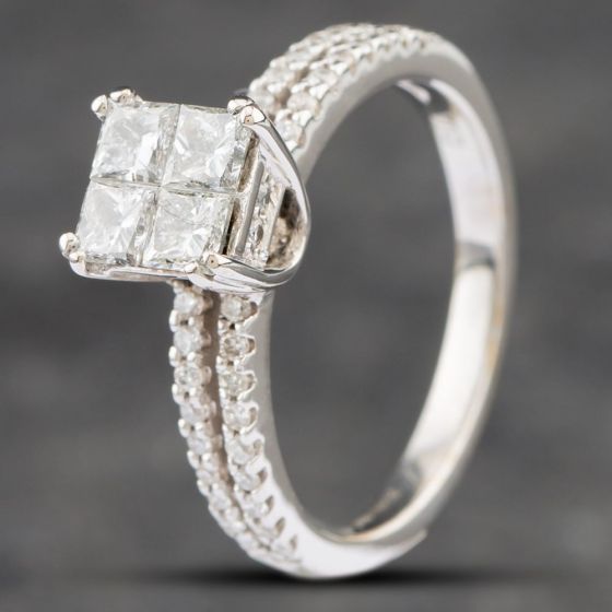 Second Hand 18ct White Gold 0.60ct Princess Cut Diamond Square Four Stone Ring 41481280