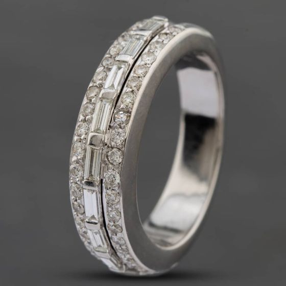Second Hand 18ct White Gold Baguette & Brilliant Cut Diamond Three Row Ring 41481337