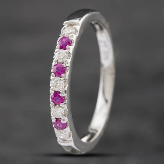 Second Hand 9ct White Gold Ruby & Diamond Half Eternity Ring 41481489