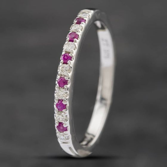 Second Hand 9ct White Gold 0.14ct Ruby & 0.15ct Diamond Half Eternity Ring 41481490