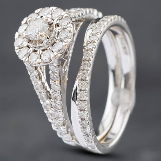 Second Hand White Gold Brilliant Cut Diamond Bridal Set Ring 41481512