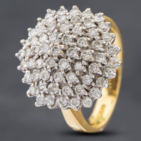 Second Hand 18ct Yellow Gold Brilliant Cut Diamond Multi Tiered Cluster Ring 41481521