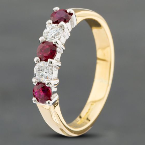 Second Hand 18ct Yellow Gold Ruby & Brilliant Cut Diamond Five Stone Ring 41481525