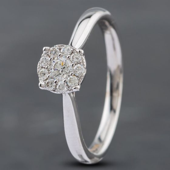 Second Hand 18ct White Gold Brilliant Cut Diamond Round Cluster Ring 41481538