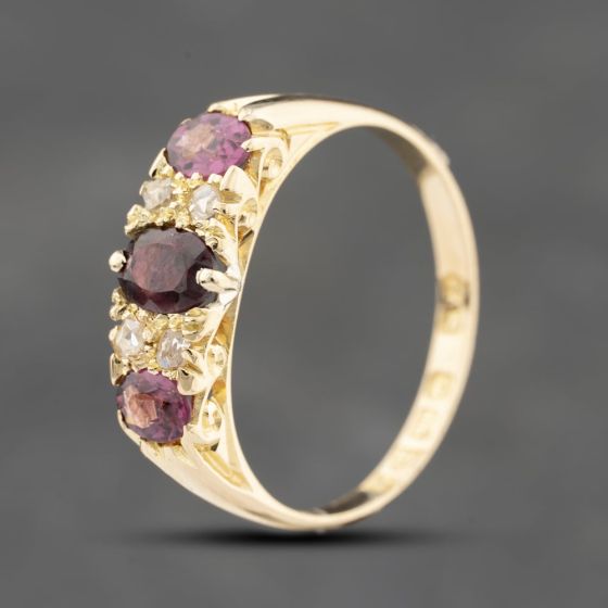 Second Hand Antique 18ct Yellow Gold Amethyst & Diamond Dress Ring 41481592