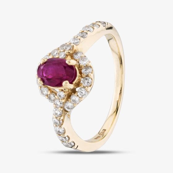 Second Hand 14ct Yellow Gold 1.14ct Oval Cut Ruby & 0.66ct Brilliant Cut Diamond Cluster Ring 41481601