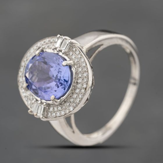 Second Hand 9ct White Gold Tanzanite & Diamond Cluster Ring 41481603