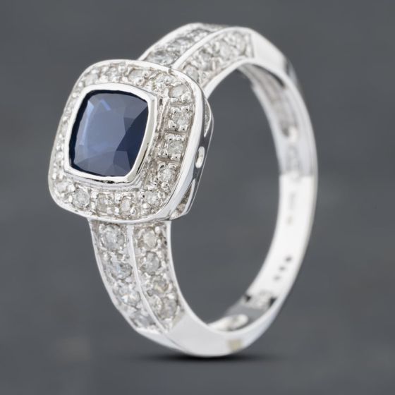 Second Hand 18ct White Gold Sapphire & Diamond Cluster Ring 41481604