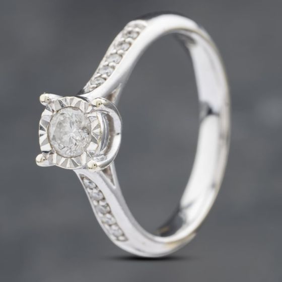 Second Hand 9ct White Gold 0.34ct Brilliant Cut Diamond Shoulder Set Solitaire Ring 41481709