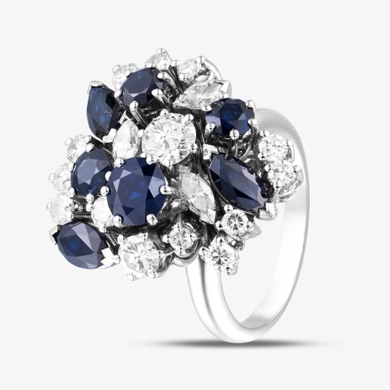 Second Hand 9ct White Gold Sapphire & Diamond Large Multi-Stone Cluster Ring 41481761