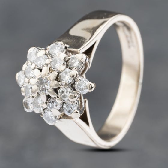 Second Hand 18ct White Gold Brilliant Cut Diamond Flower Cluster Ring 41481785