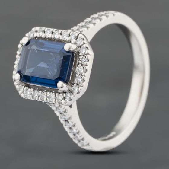 Second Hand Platinum Sapphire & 0.42ct Brilliant Cut Diamond Halo Cluster Ring 41481806