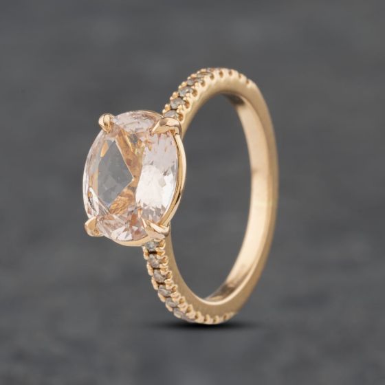 Second Hand 18ct Rose Gold Morganite & Brilliant Cut Diamond Oval Shoulder Set Solitaire Ring 41481826