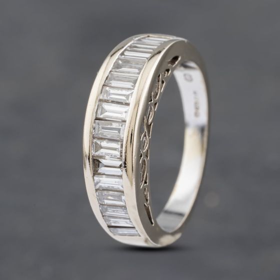 Second Hand 18ct White Gold 1.00ct Baguette Cut Diamond Half Eternity Ring 41481838