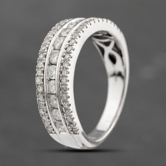 Second Hand 18ct White Gold 1.00ct Brilliant Cut Diamond Triple Row Half Eternity Ring 41481844