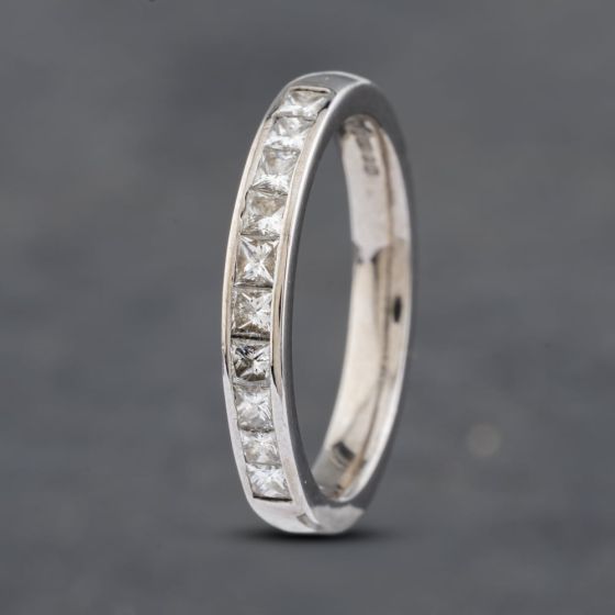 Second Hand 18ct White Gold 0.50ct Princess Cut Diamond Channel Set Half Eternity Ring 41481846