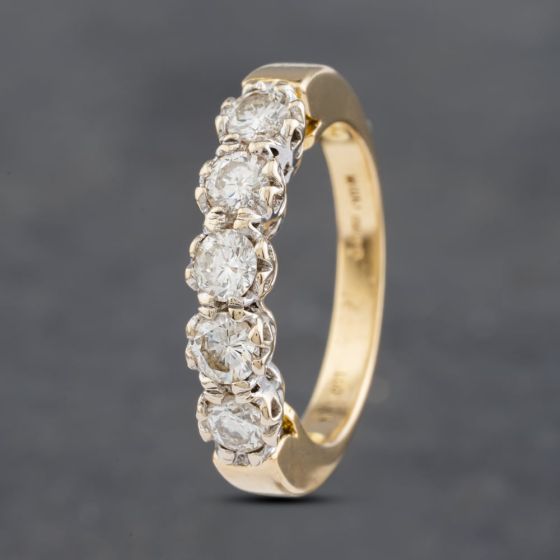 Second Hand 18ct Yellow Gold 1.00ct Brilliant Cut Diamond Five Stone 8 Claw Half Eternity Ring 41481850