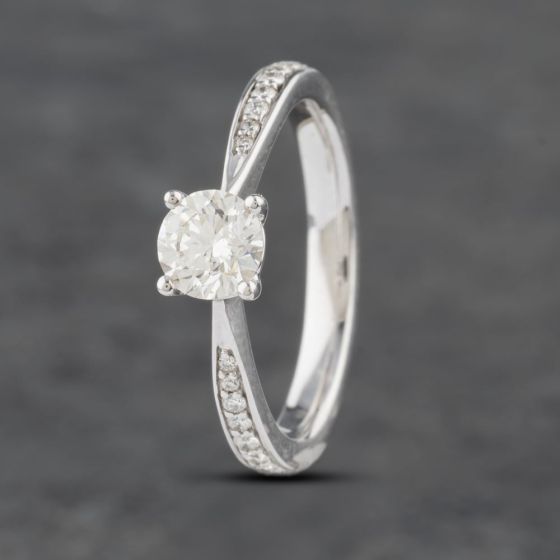 Second Hand 9ct White Gold 0.50ct Brilliant Cut Diamond Four Claw Shoulder Set Solitaire Ring 41481867
