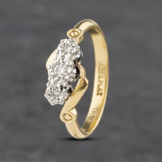 Second Hand Vintage Yellow Gold 0.07ct Brilliant Cut Diamond Rubover Twist Three Stone Ring 41481895