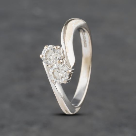 Second Hand 18ct White Gold 0.55ct Brilliant Cut Diamond Twist Two Stone Ring 41481897