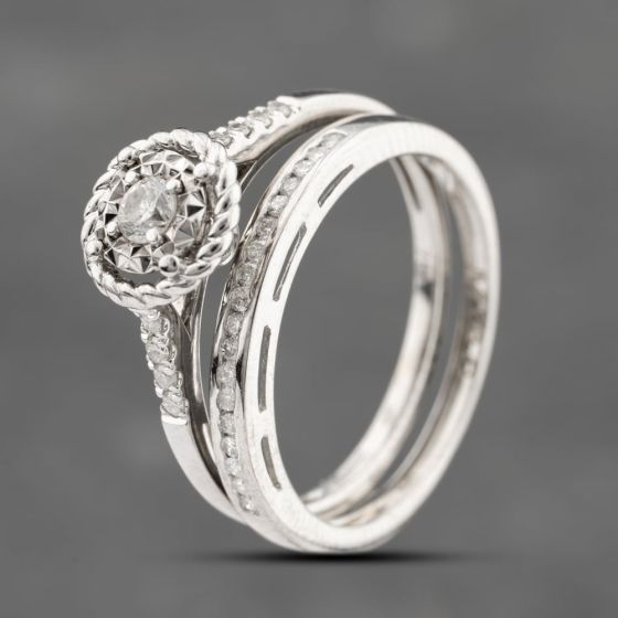 Second Hand 18ct White Gold 0.27ct Brilliant Cut Diamond Cluster Bridal Set Rings 41481901