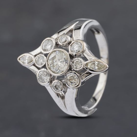 Second Hand 14ct White Gold 1.00ct Diamond Star Cluster Ring 41481910