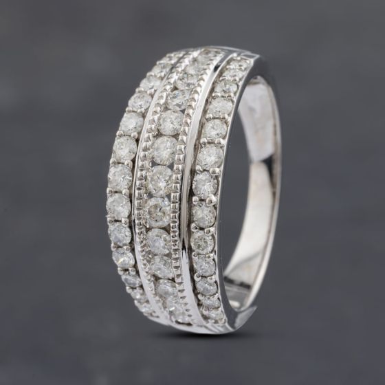Second Hand 9ct White Gold 1.00ct Brilliant Cut Diamond Three Row Ring 41481915