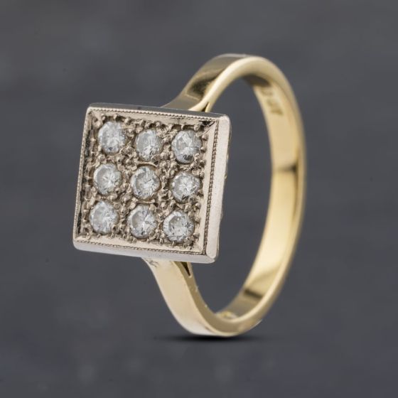 Second Hand Vintage Yellow Gold 0.45ct Brilliant Cut Diamond Square Cluster Ring 41481929