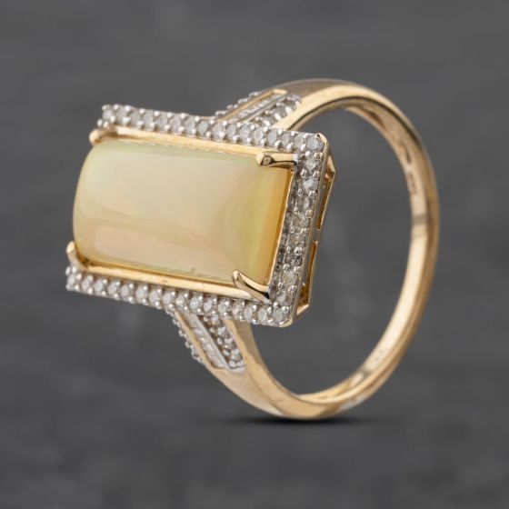 Second Hand 9ct Yellow Gold 0.40ct Opal Oblong Shoulders Ring 41481937