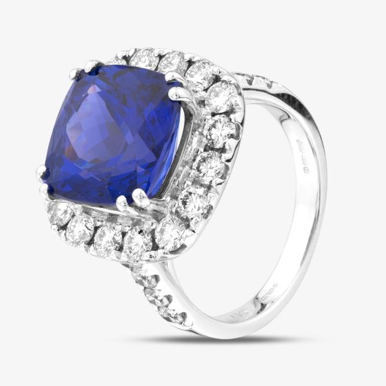 Second Hand 18ct White Gold Certificated 8.94ct Tanzanite & 1.71ct Brilliant Cut Diamond Cluster Ring 41481951