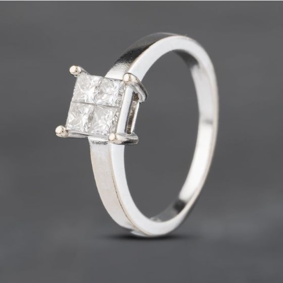 Second Hand 18ct White Gold 0.40ct Princess Cut Diamond Cluster Ring 41481971