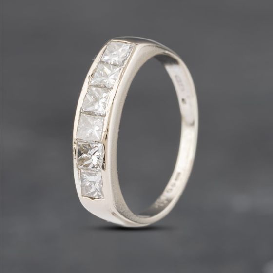 Second Hand 18ct White Gold 0.60ct Princess Cut Diamond Half Eternity Ring 41481981