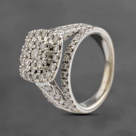 Second Hand 9ct White Gold 1.25ct Brilliant Cut Diamond Fancy Shouldered Cluster Ring 41481995