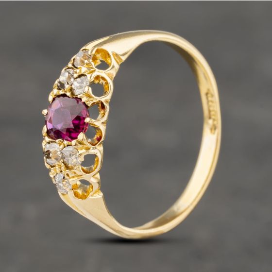 Second Hand Vintage Yellow Gold Ruby & 0.20ct Diamond Dress Ring 41482037