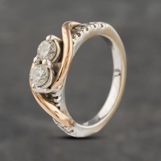 Second Hand 14ct Two Colour Gold 0.75ct Brilliant Cut Diamond Two Stone Ring 41482041
