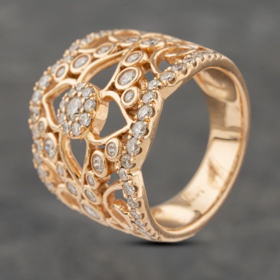 Second Hand 14ct Rose Gold 1.11ct Brilliant Cut Diamond Openwork Ornate Cluster Ring 41482051