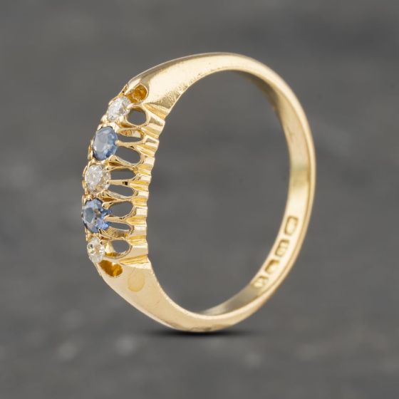 Second Hand Vintage 18ct Yellow Gold Sapphire & 0.10ct Diamond Five Stone Ring 41482063