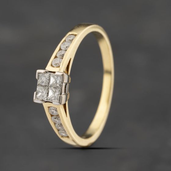 Second Hand 18ct Yellow Gold 0.50ct Diamond With Diamond Set Shoulders Four Stone Ring 41482130