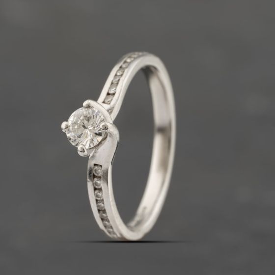 Second Hand Platinum Certificated 0.33ct Brilliant Cut Diamond Shoulder Set Solitaire Ring 41482177