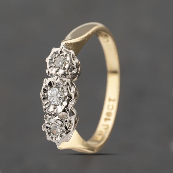 Second Hand Vintage Yellow Gold 0.10ct Brilliant Cut Diamond Three Stone Ring 41482225