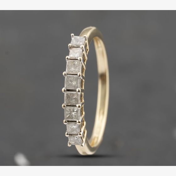 Second Hand 9ct Yellow Gold 0.50ct Princess Cut Diamond Half Eternity Ring 41482238