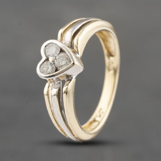 Second Hand 9ct Two Colour Gold 0.25ct Brilliant Cut Diamond Heart Shaped Cluster Ring 41482251