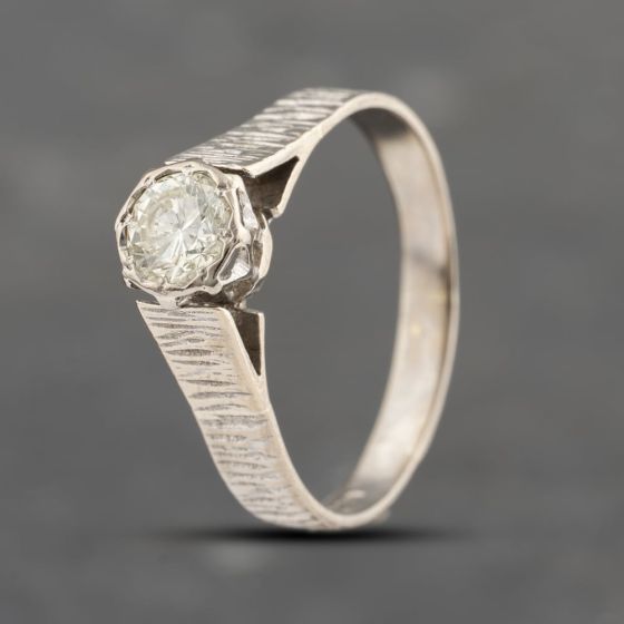 Second Hand 18ct White Gold 0.60ct Brilliant Cut Diamond Bark Patterned Solitaire Ring 41482278