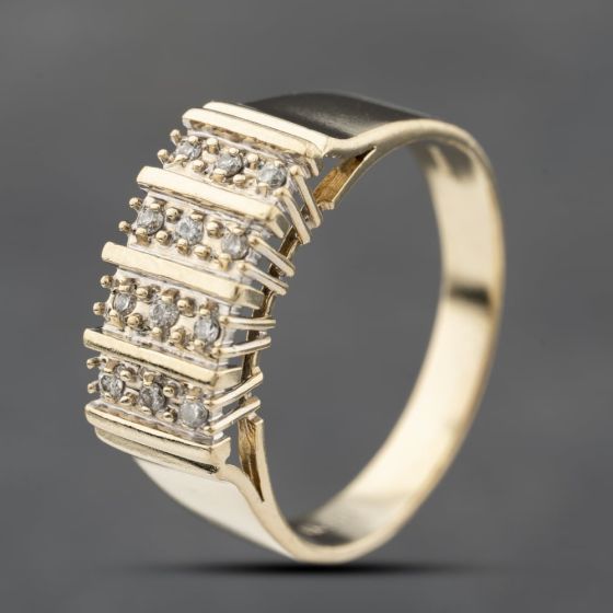 Second Hand 9ct Yellow Gold 0.15ct Brilliant Cut Diamond Three Row Ring 41482291