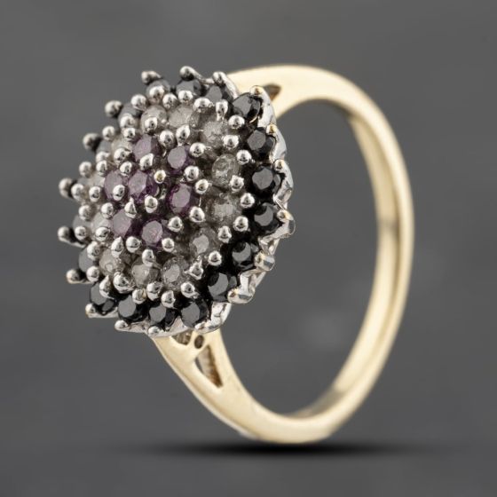 Second Hand 9ct Yellow Gold Brilliant Cut Diamond Round Multi-Coloured Cluster Ring 41482293